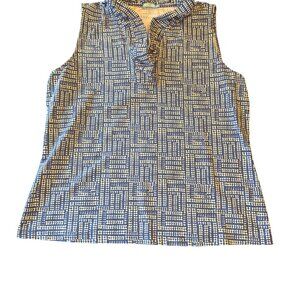 J. McLaughlin Blue White Sleeveless Top XL Geometric Print Lightweight Polyester